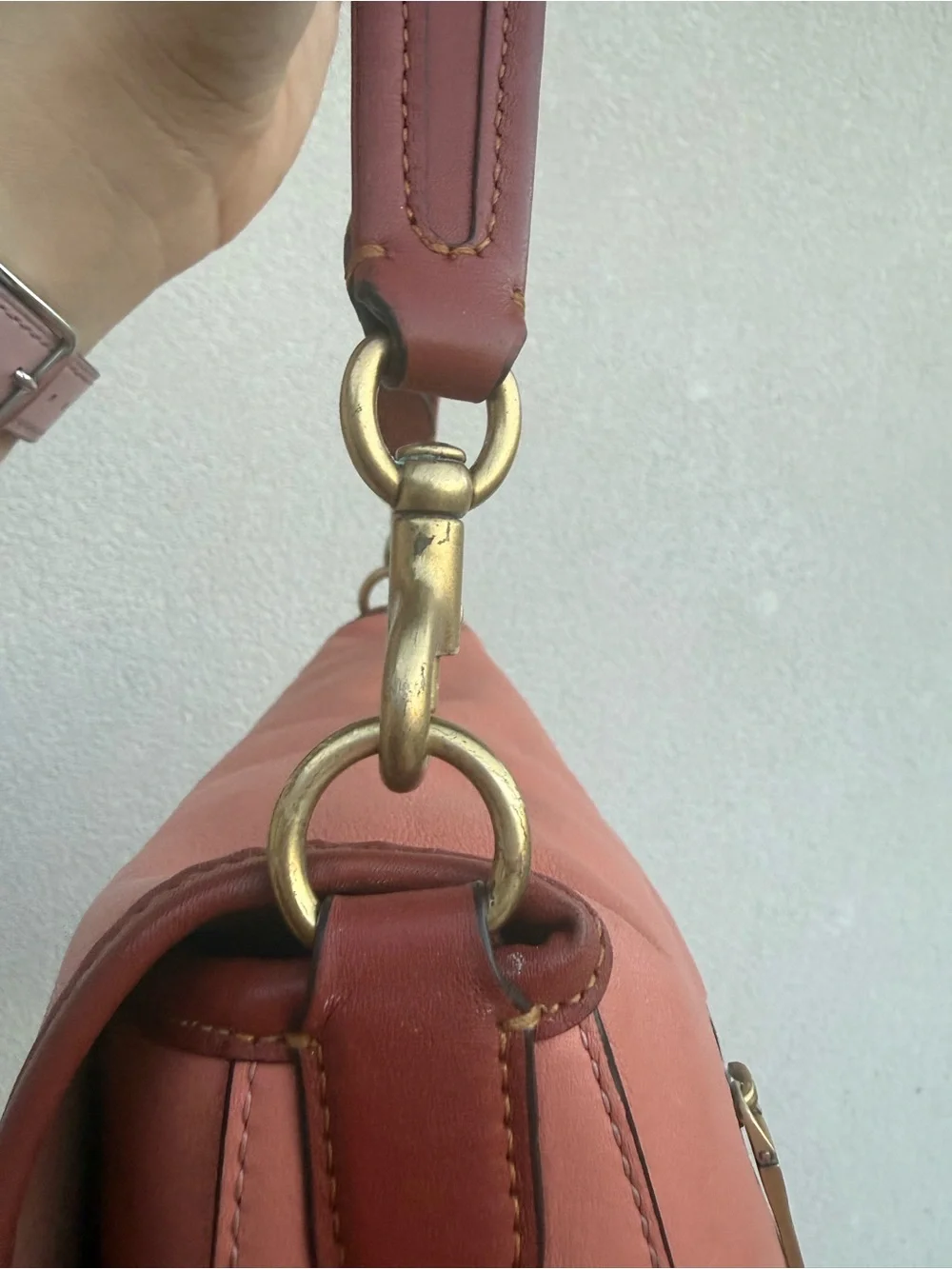 Coach soft tabby coral Shoulder Bag with Burgundy Trim & Gold 'C' Clasp
